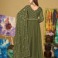 Jyoti Fashion Women's Olive Green Georgette Embroidered Anarkali Kurta Pant Set With Dupatta | Swadesiicart