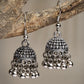 NVR Women's Silver-Toned German Silver Oxidised Dome Shaped Jhumka Earrings - Swadesiicart