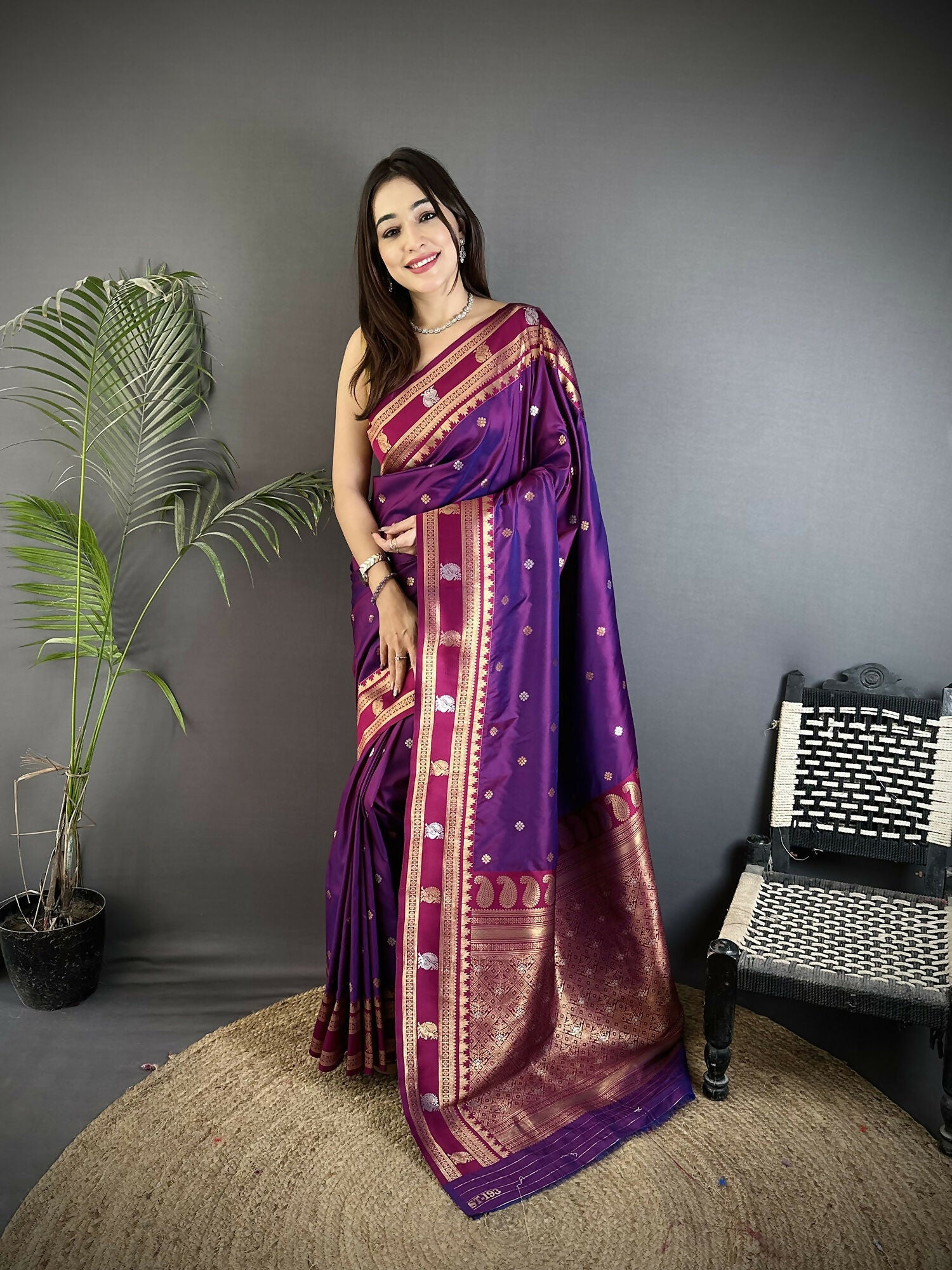 Joban Fashion Purple Banarasi Soft Silk Woven Saree | Swadesiicart