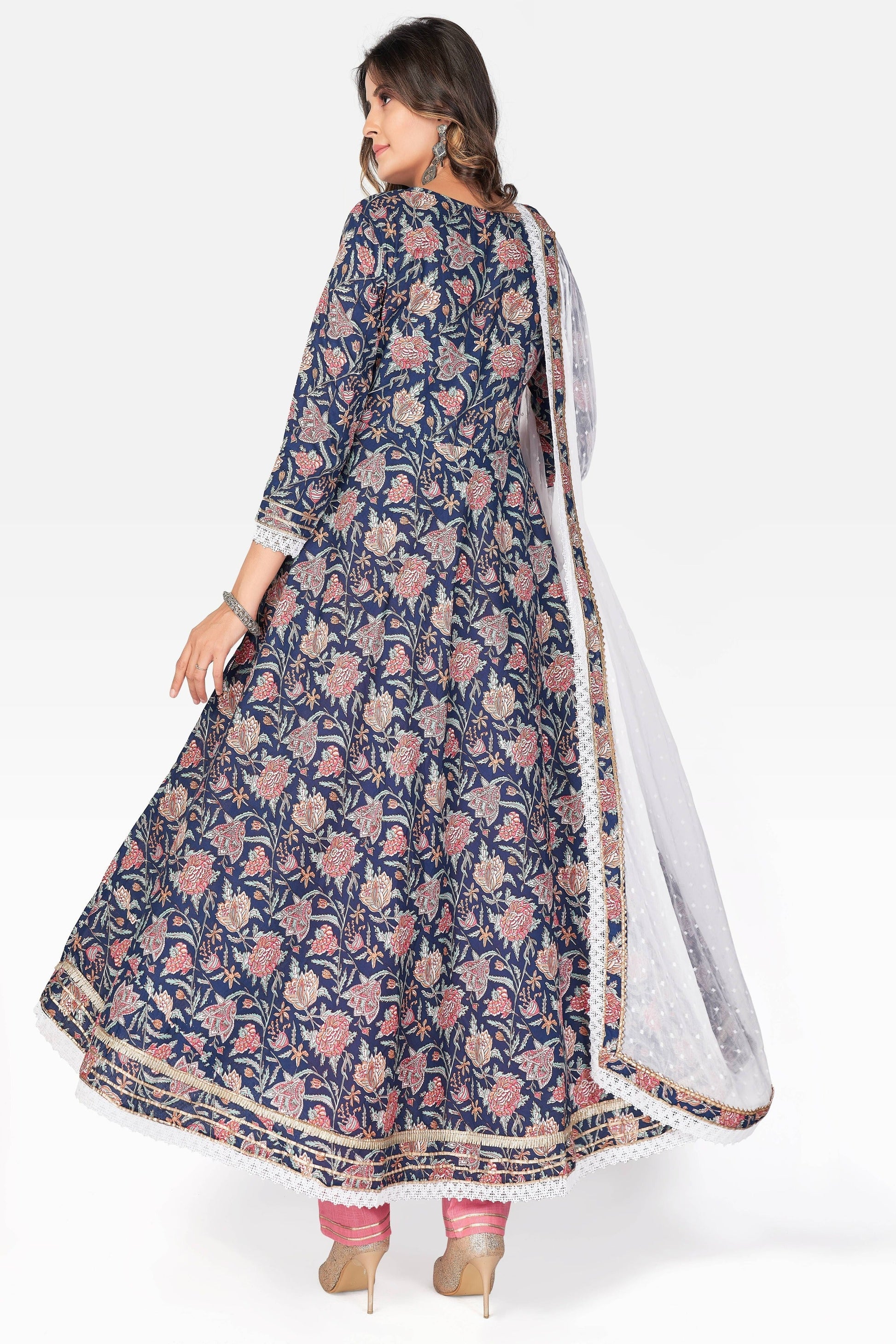 NOZ2TOZ Women Blue Anarkali Kurta With Pant & Dupatta (3pcs set) - Swadesiicart