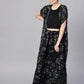 Ahalyaa Black Georgette Crepe Printed Top Palazzo Set With Jacket | Swadesiicart
