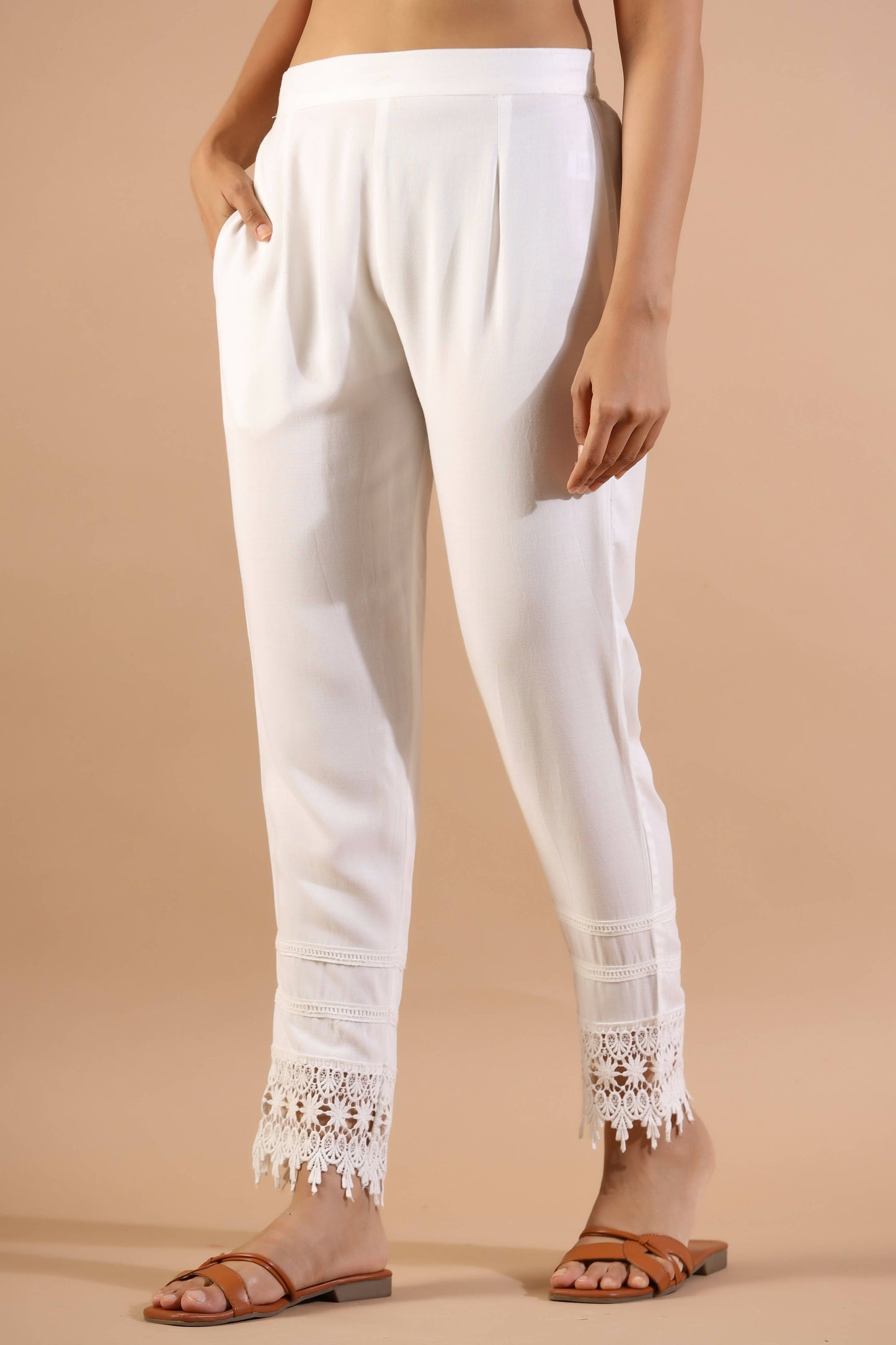 Juniper Women's White Rayon Solid Straight Pant | Swadesiicart