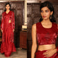 Red Tom Silk Plain Ready To Wear Saree With Stitched Blouse - Satiksha | Swadesiicart