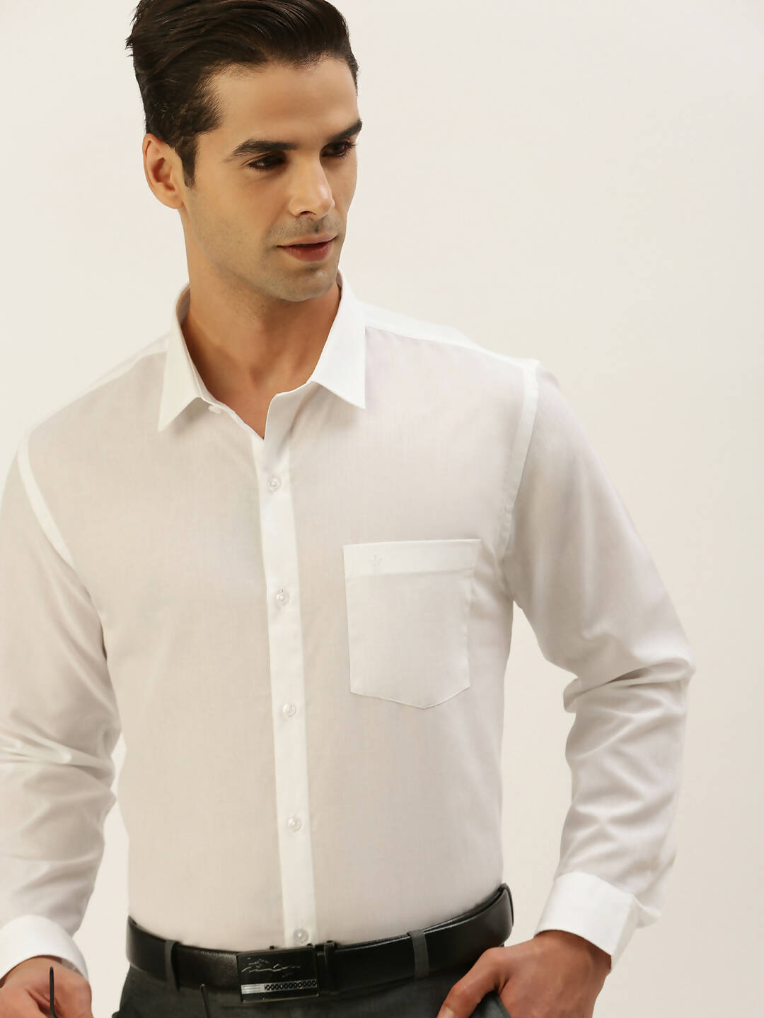 Ramraj Cotton Mens Full Sleeve Formal Poly Cotton White Shirt | Swadesiicart