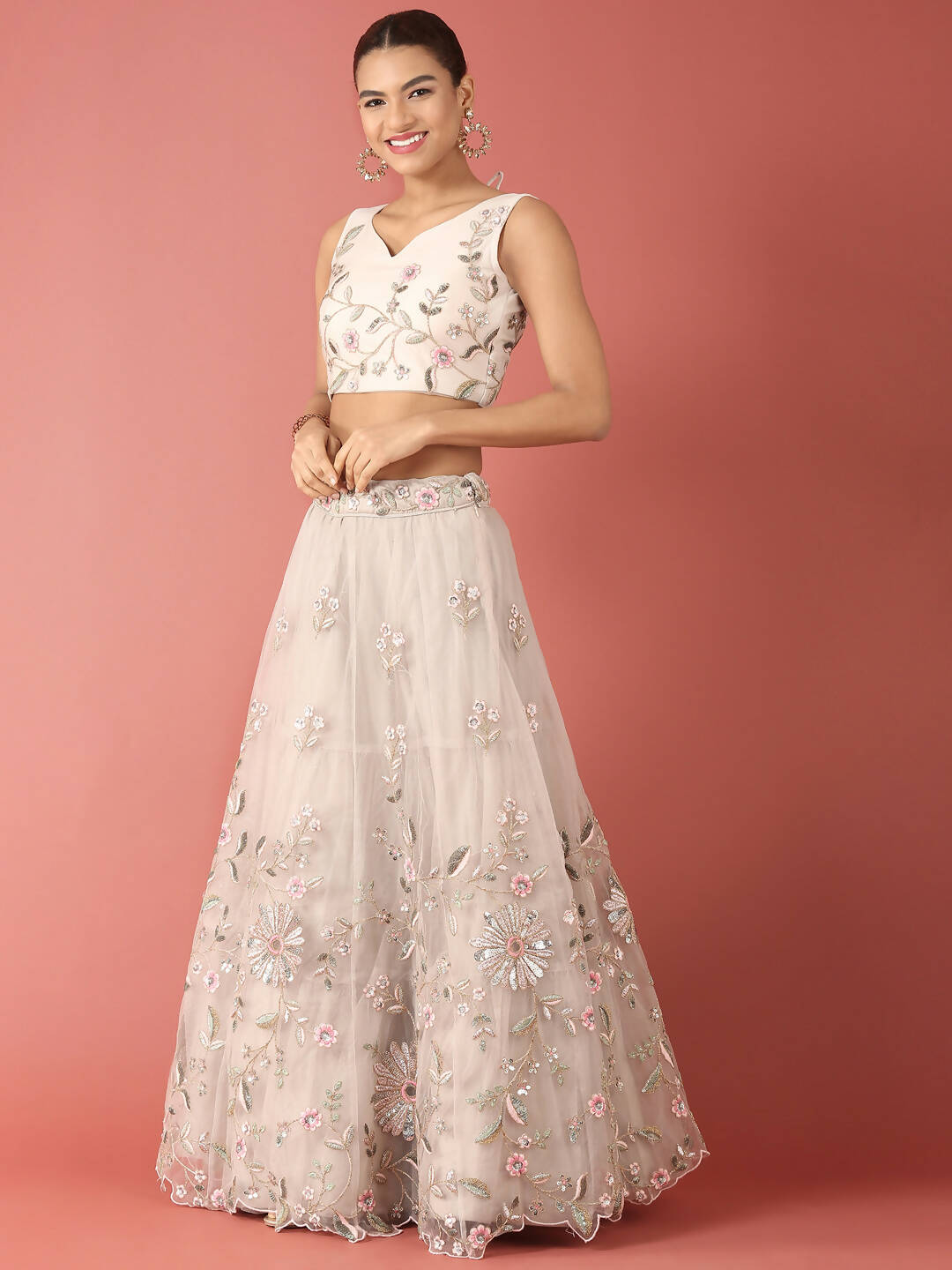 House of Panchhi Grey Net Sequinse Work Lehenga & Blouse, Dupatta | Swadesiicart