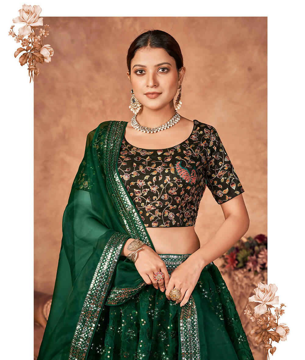 Wedding Designer Green Organzalehengha Choli - Anbazaar | Swadesiicart