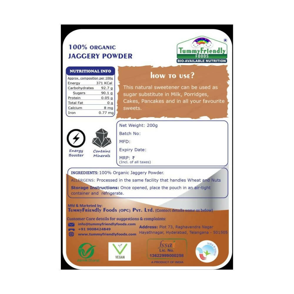 TummyFriendly Foods 100% Organic Jaggery Powder - Swadesiicart