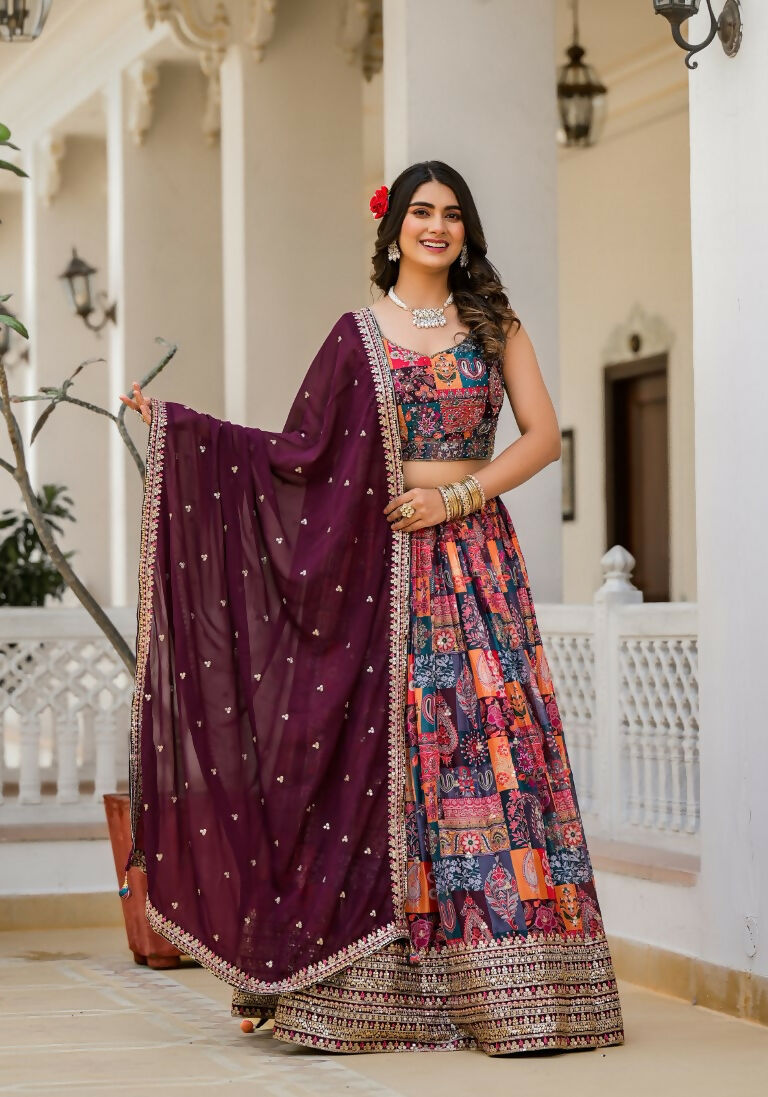 Wedding Partywear Colour Full Slim Georgette Lehengha Choli With Dupata - Agnidhara - Swadesiicart