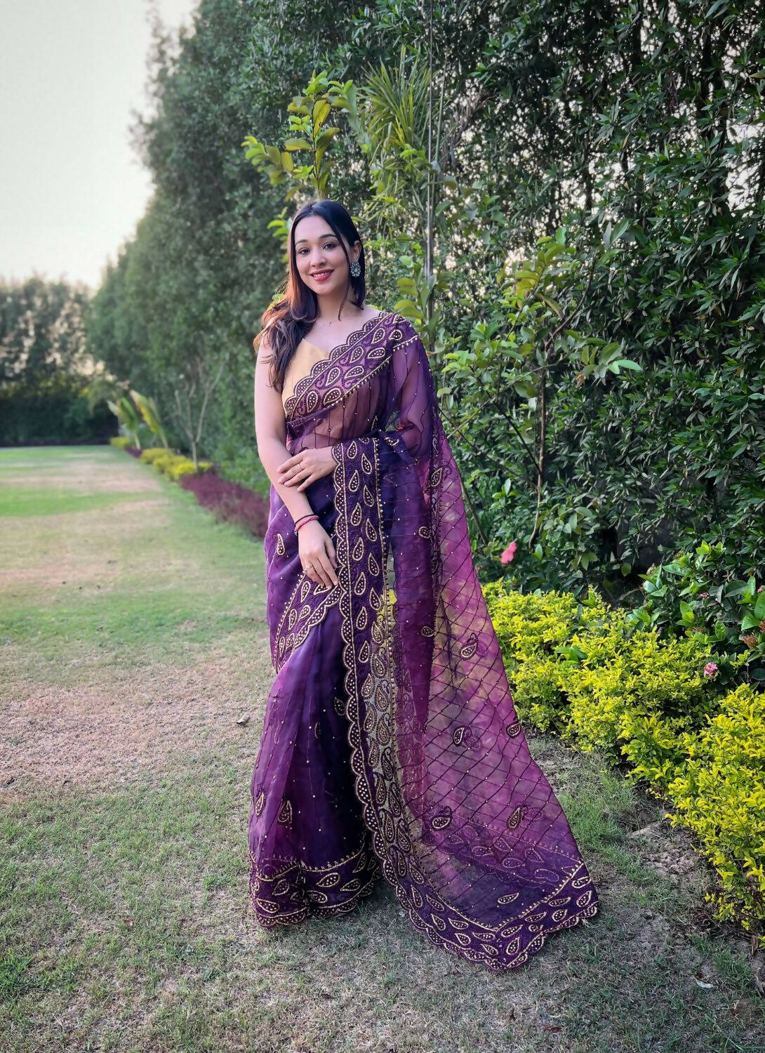 Vamsee Lavender Organza Saree - Swadesiicart