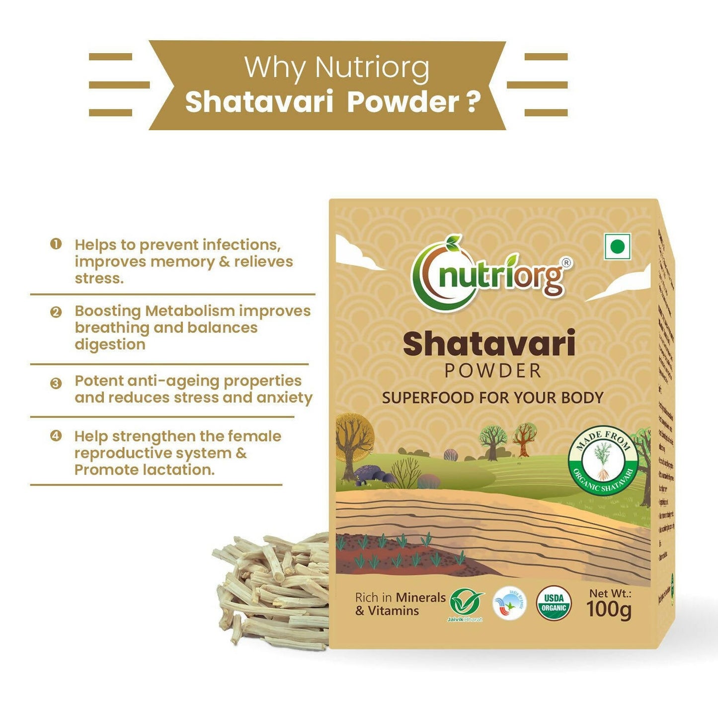 Nutriorg Certified Organic Shatavari Powder - Swadesiicart