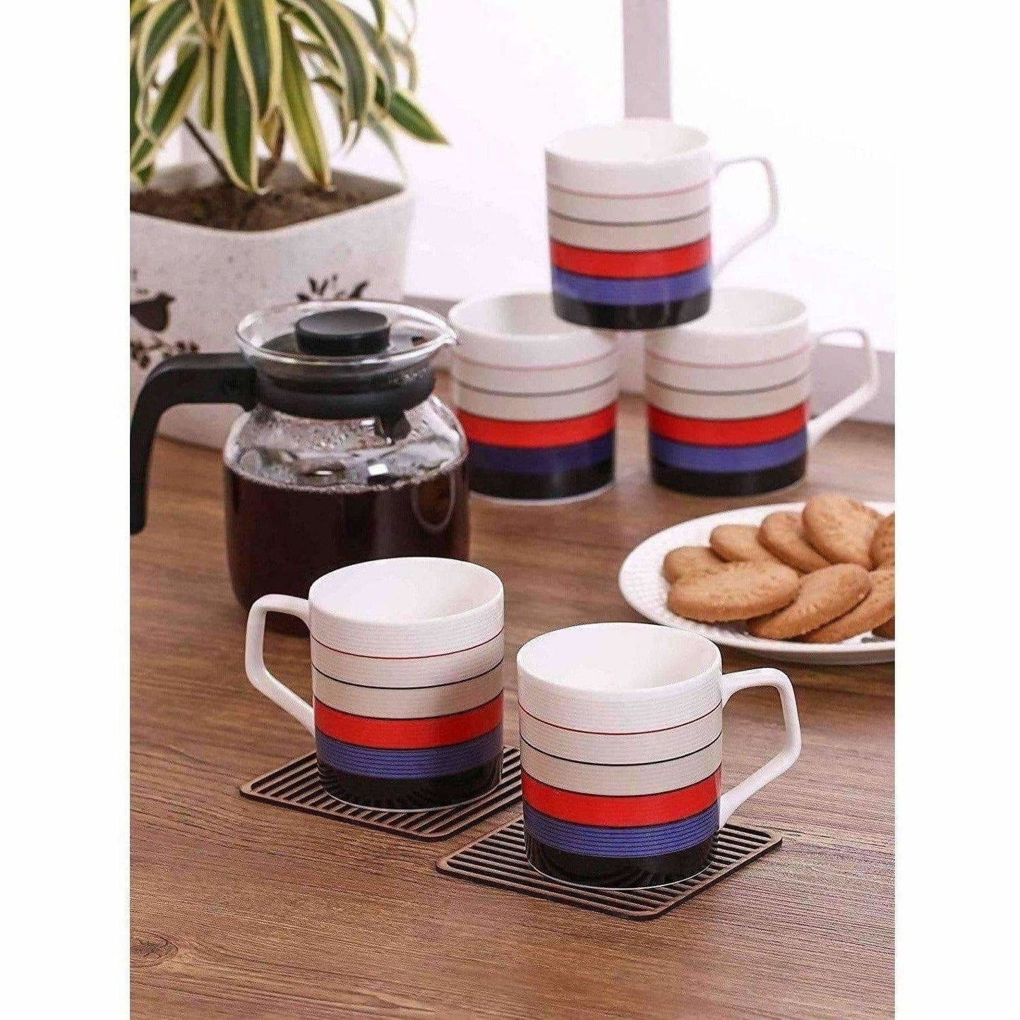 Coffee Mug Set, 220ml/6.6cm, Set of 6, Multicolour - Swadesiicart