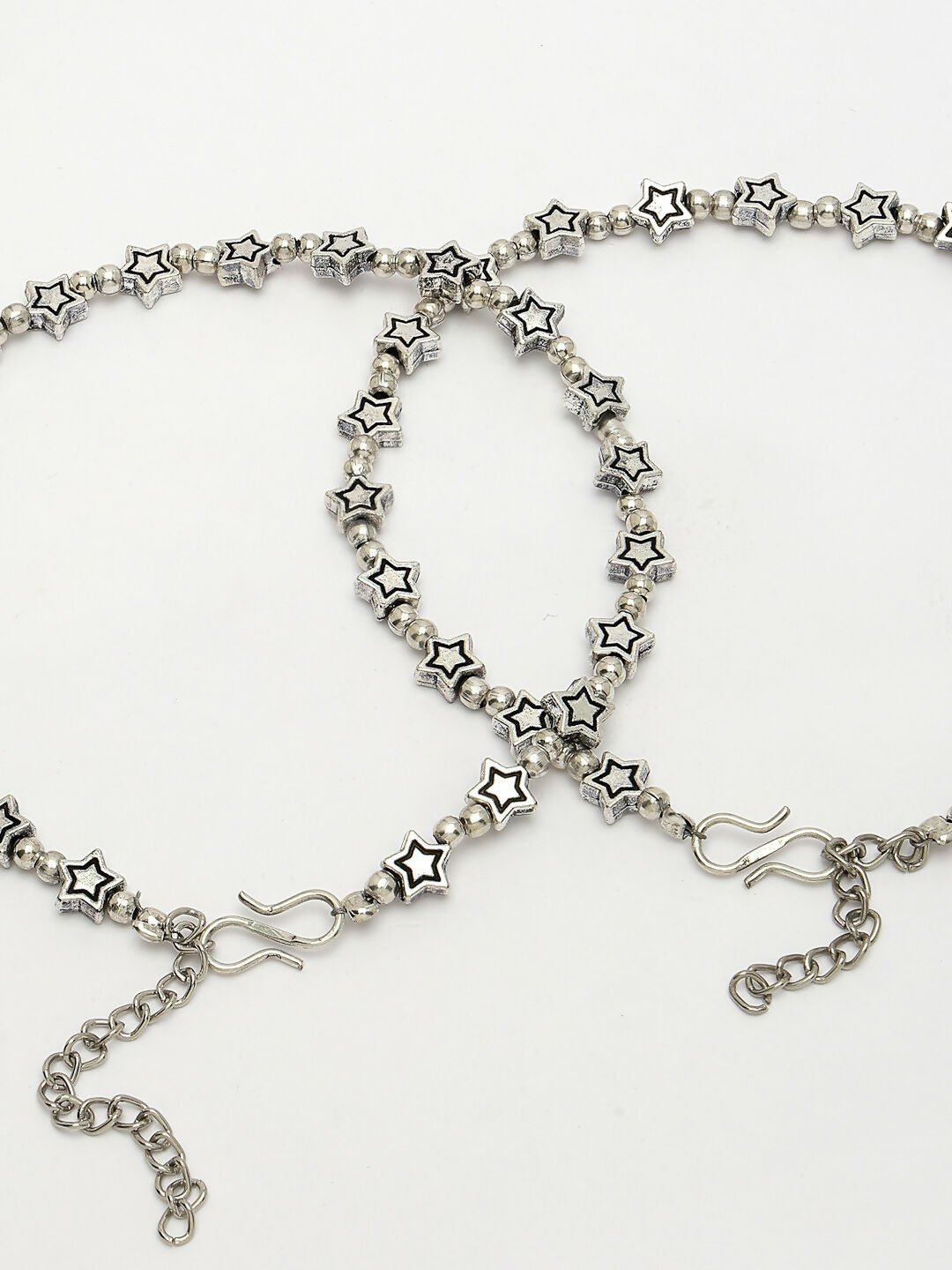 NVR Women's Set of 2 Silver-Plated Star Design Anklets | Swadesiicart