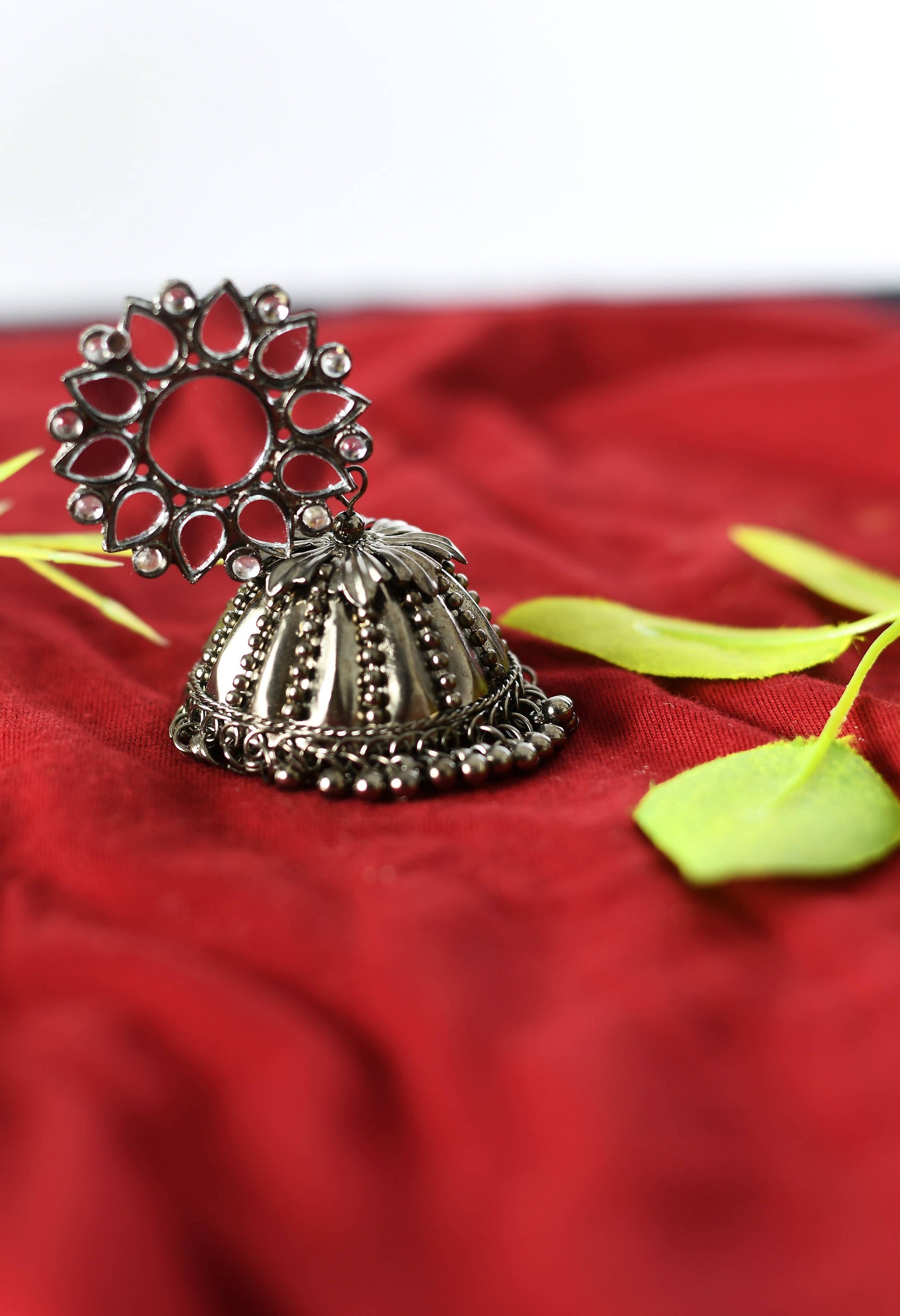 Mominos Fashion Johar Kamal Silver-Plated With Mirror Earrings Jhumkas - Swadesiicart