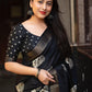 Black Cotton Crepe Batik Print Saree with Unstitched Blouse - Hiral Fashion | Swadesiicart