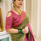 DEIANA'S Beautiful Designer Golden zari Soft Lichi Silk Saree - Mehndi - Swadesiicart