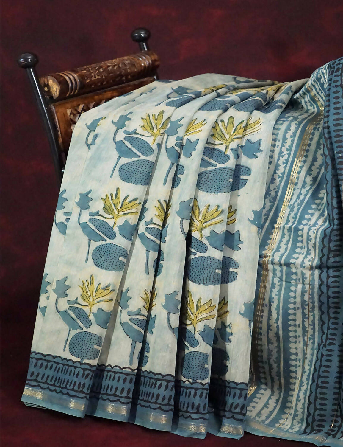Shades Of Off White And Grey Printed Chanderi Saree For Regular/Office Wear By Gayathri Reddy Designer Studio | Swadesiicart