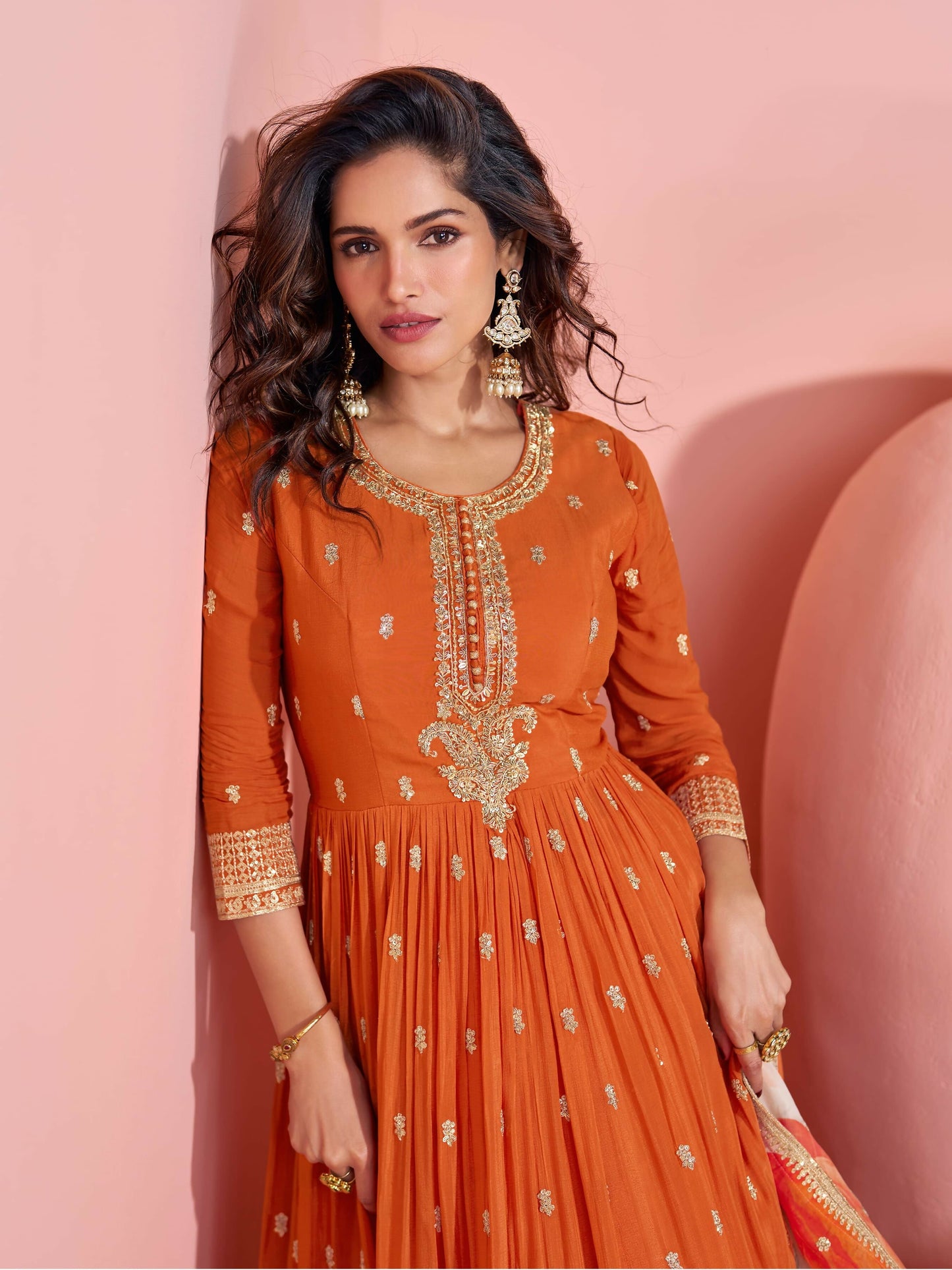 Anaita Yellow Embroidered Silk Anarkali Suits
