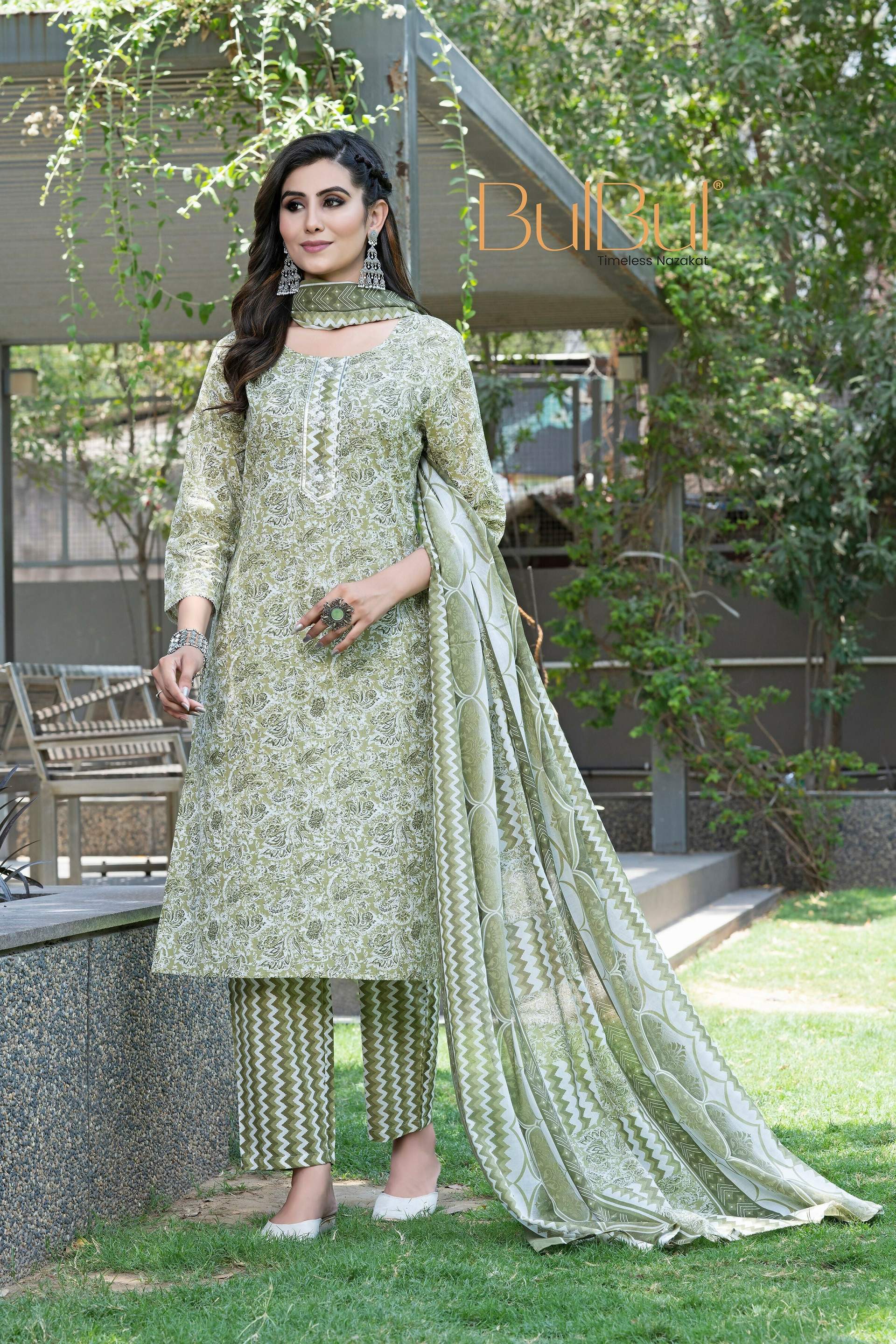 BulBul Fashionista Green Cotton Kurta Set with Dupatta - Swadesiicart