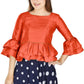 Aastha Fashion Women's Orange Art Silk Bell Sleeves attire with Poly Cotton Lining Blouse