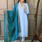 Partywear Designer Viscose Silk Blend Sky Stitched Suit With Dupatta - Tanisha | Swadesiicart