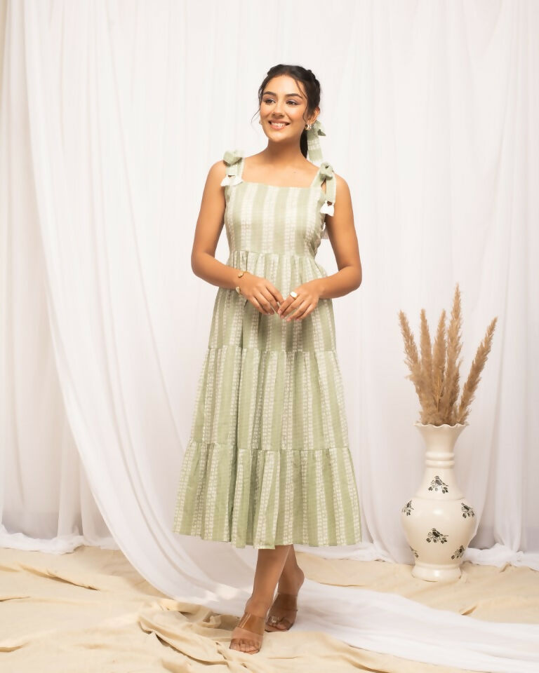 FIORRA Women's Green Cotton Printed Dress - Swadesiicart
