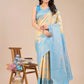 Astita Banarasi Silk Cream & Sky Blue Saree | Swadesiicart