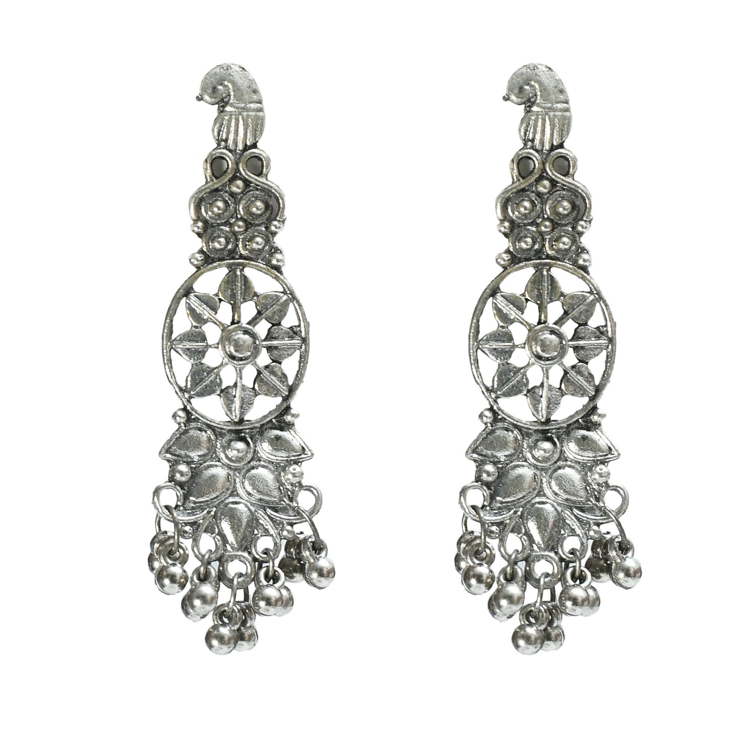 Mominos Fashion Johar Kamal Oxidised Silver-Plated Brass Finish Temple Jewellery with Earrings For Women - Swadesiicart