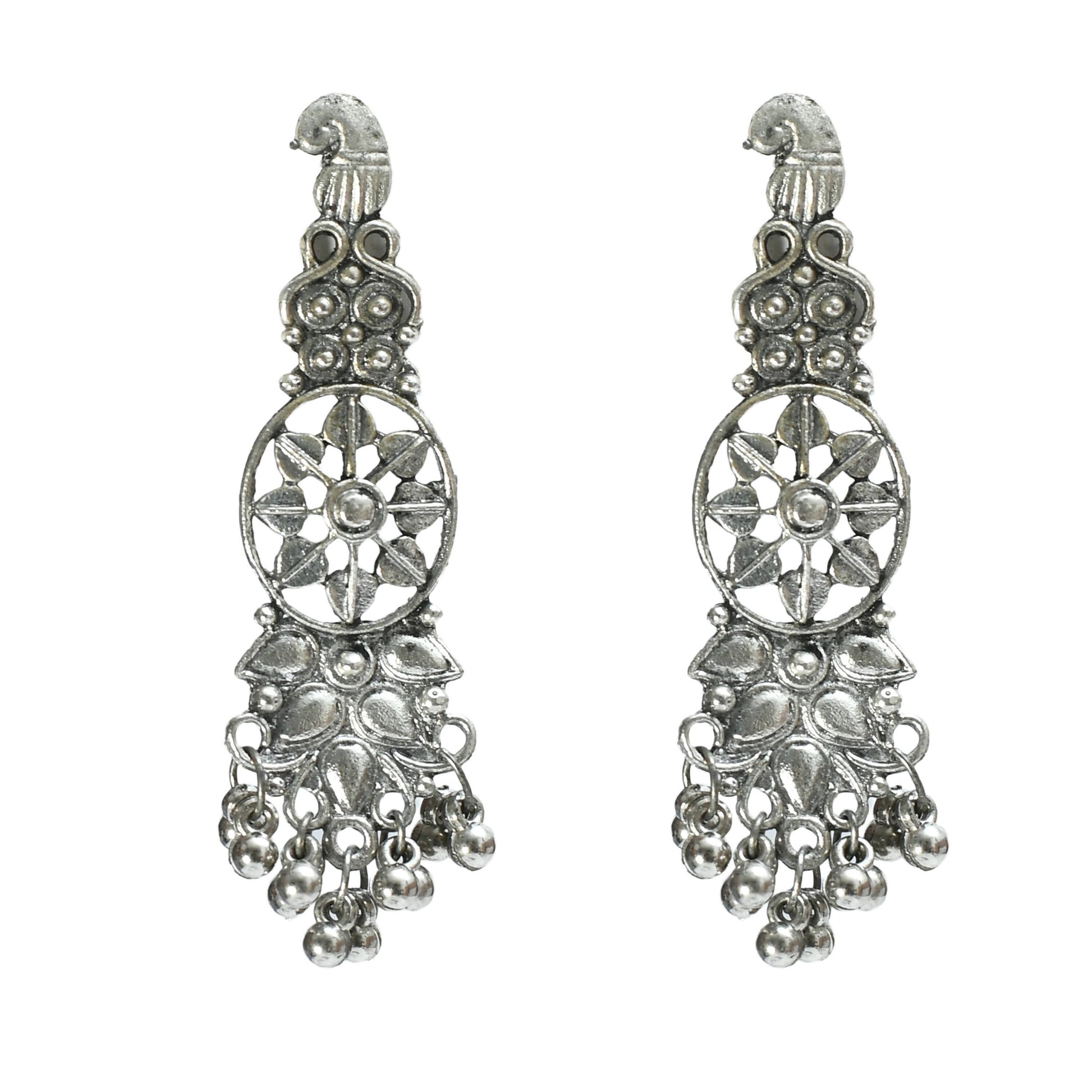Mominos Fashion Johar Kamal Oxidised Silver-Plated Brass Finish Temple Jewellery with Earrings For Women - Swadesiicart