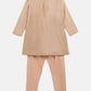 Ahalyaa Boys Beige Poly Silk Gold Printed Kids Kurta Churidar Set | Swadesiicart