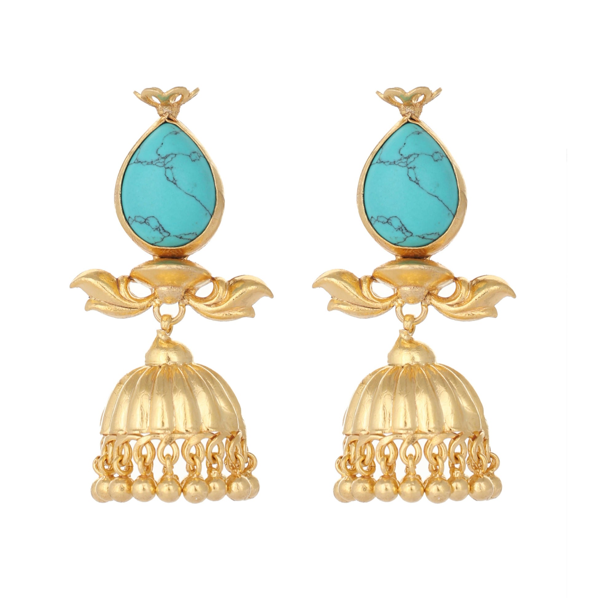 Nuyug 22K Gold Plated Turquoise Grace Earrings | Swadesiicart