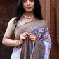 Joban Fashion Dusty Blue Crepe Chiffon Pure Handloom Banarasi Silk Saree | Swadesiicart
