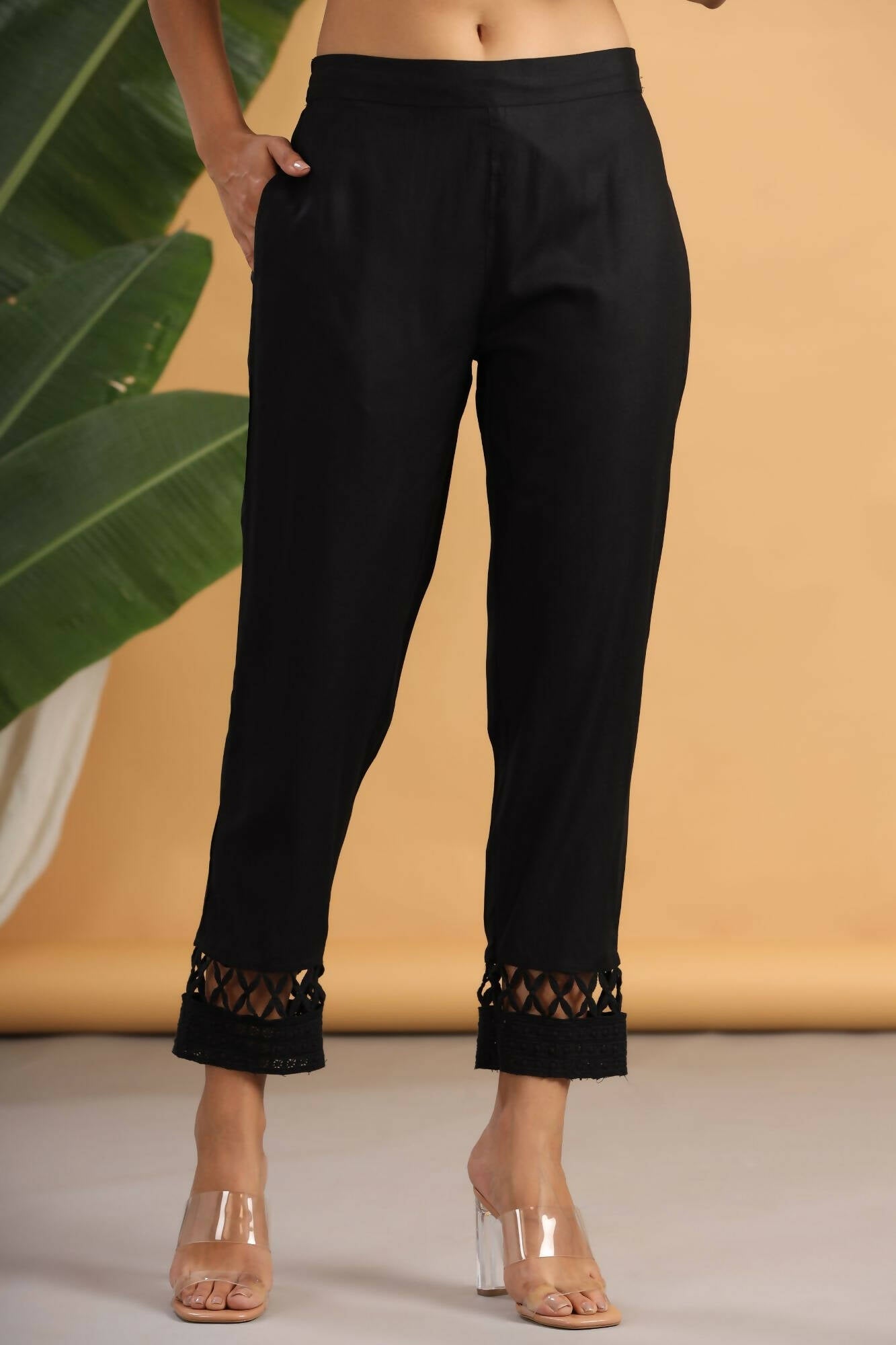 Juniper Women Black Rayon Solid Slim Fit Pant/Slim Pant | Swadesiicart