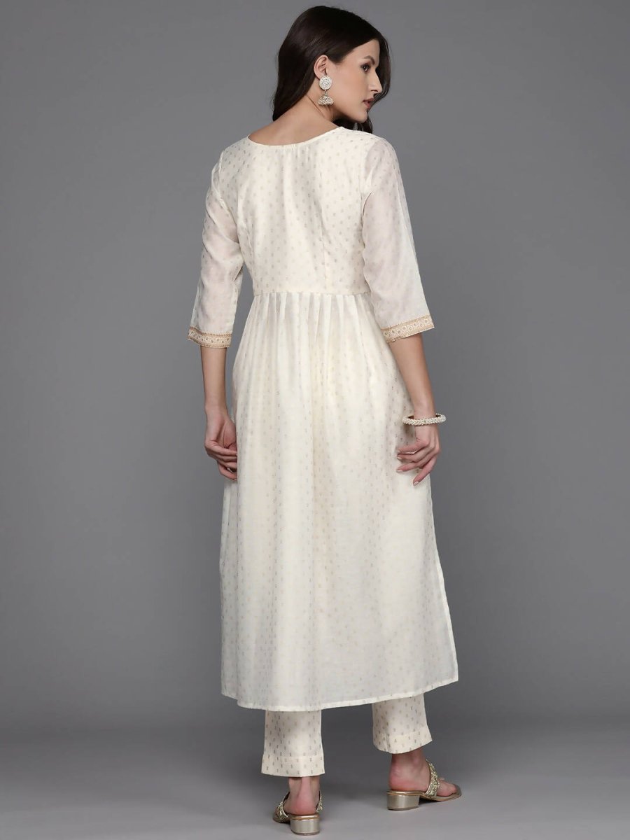Ahalyaa Women Printed Pleated Kurta with Trousers - Off White Color | Swadesiicart