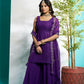 Aayaa Designer Faux Gorgette Embroidery Zari Sequins Thread work Full Flaired plazzo Suit with Dupatta - Purple