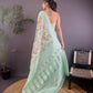 Joban Fashion Cyan Blue Floral Motifs Banarasi Silk Sarees | Swadesiicart