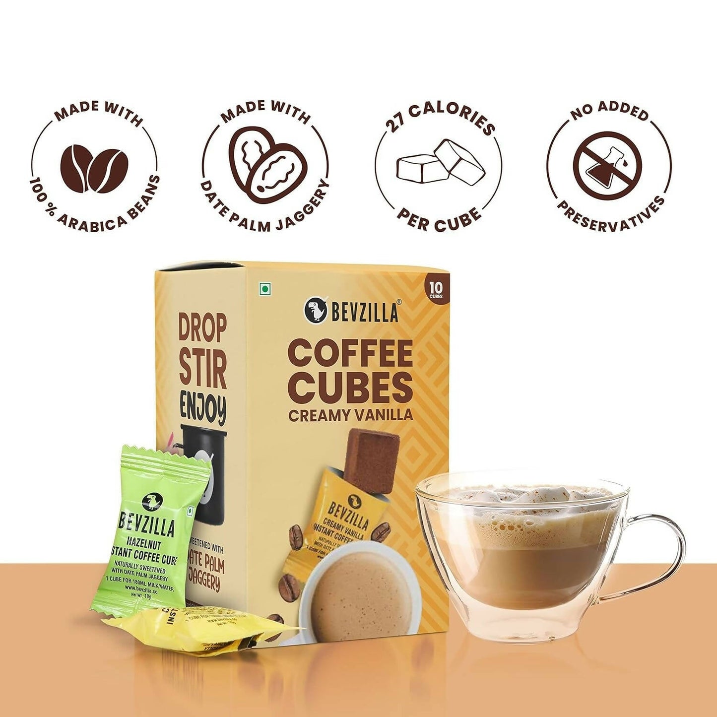 Bevzilla Instant Coffee Cubes Pack with Organic Date Palm Jaggery - Creamy Vanilla | Swadesiicart
