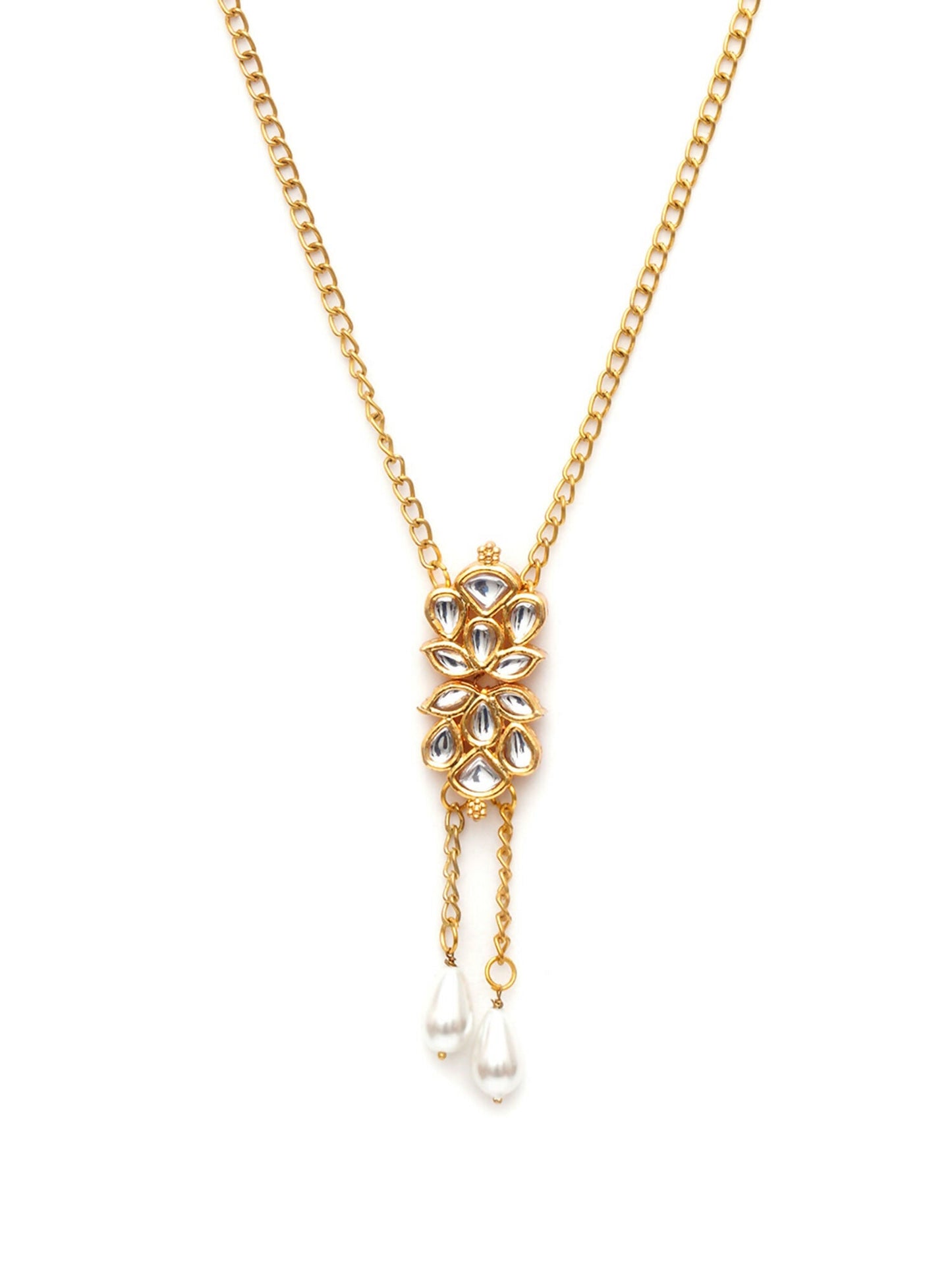 Long Kundan Neckpiece (Gold) - Ruby Raang | Swadesiicart