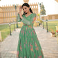Jyoti Fashion Women's Green Digital Print with Sequence Zari Embroidered Faux Georgette Anarkali Dress | Swadesiicart