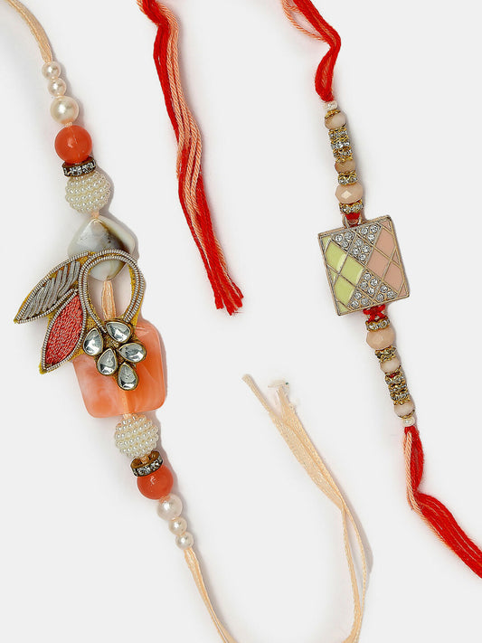 NVR Men Set of 2 Multicolor Stone-Studded Rakhi With Roli Chawal | Swadesiicart