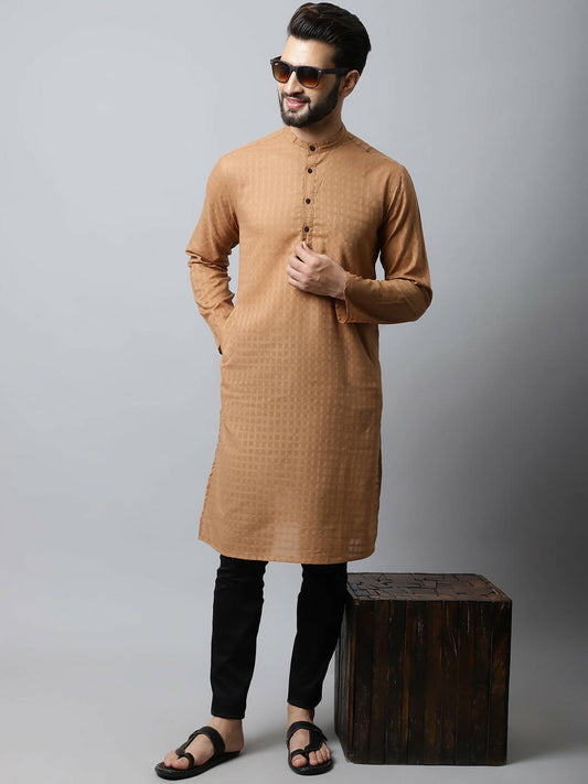 Even Apparels Brown Color Pure Cotton Men's Kurta With Band Collar (CHK1200) | Swadesiicart
