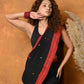 Very Much Indian Pure Cotton Handloom Saree with Buttis & Sleek Border - Black | Swadesiicart