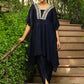 Janasya Navy Blue Silk Blend Yoke Embroidery Co-Ords - Swadesiicart