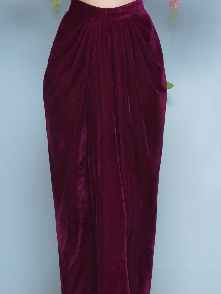 Joban Fashion Wine Hand Embellished Jacket with inner and skirt - Swadesiicart