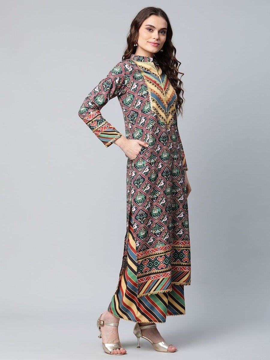 Ahalyaa Women's Multi Colour Crepe Digital Patola Printed Kurta Palazzo Set With Dupatta | Swadesiicart