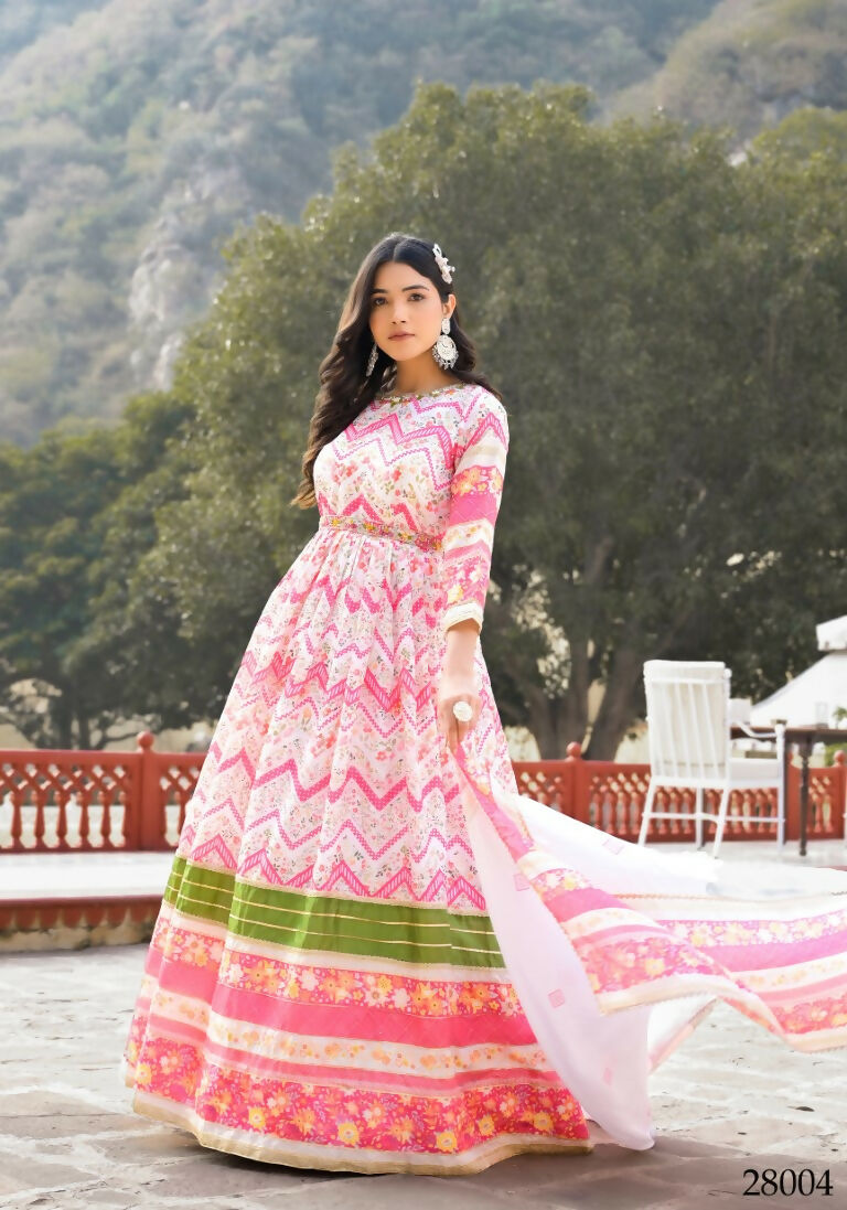Wedding Designer Multi Soft Dola Silk Anarkali suit with Dupatta - Sanj - Swadesiicart