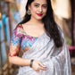 Grey Poly Crepe Ethnic Motifs Saree with Unstitched Blouse - Hiral Fashion | Swadesiicart