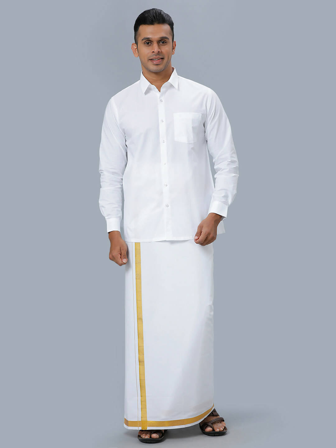 Ramraj Cotton Mens Full Sleeve Formal Poly Cotton White Shirt | Swadesiicart
