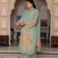 Vaasva Women Teal Green Tabby Slik Print & Embroidered Kurta, Pant & Dupatta set | Swadesiicart