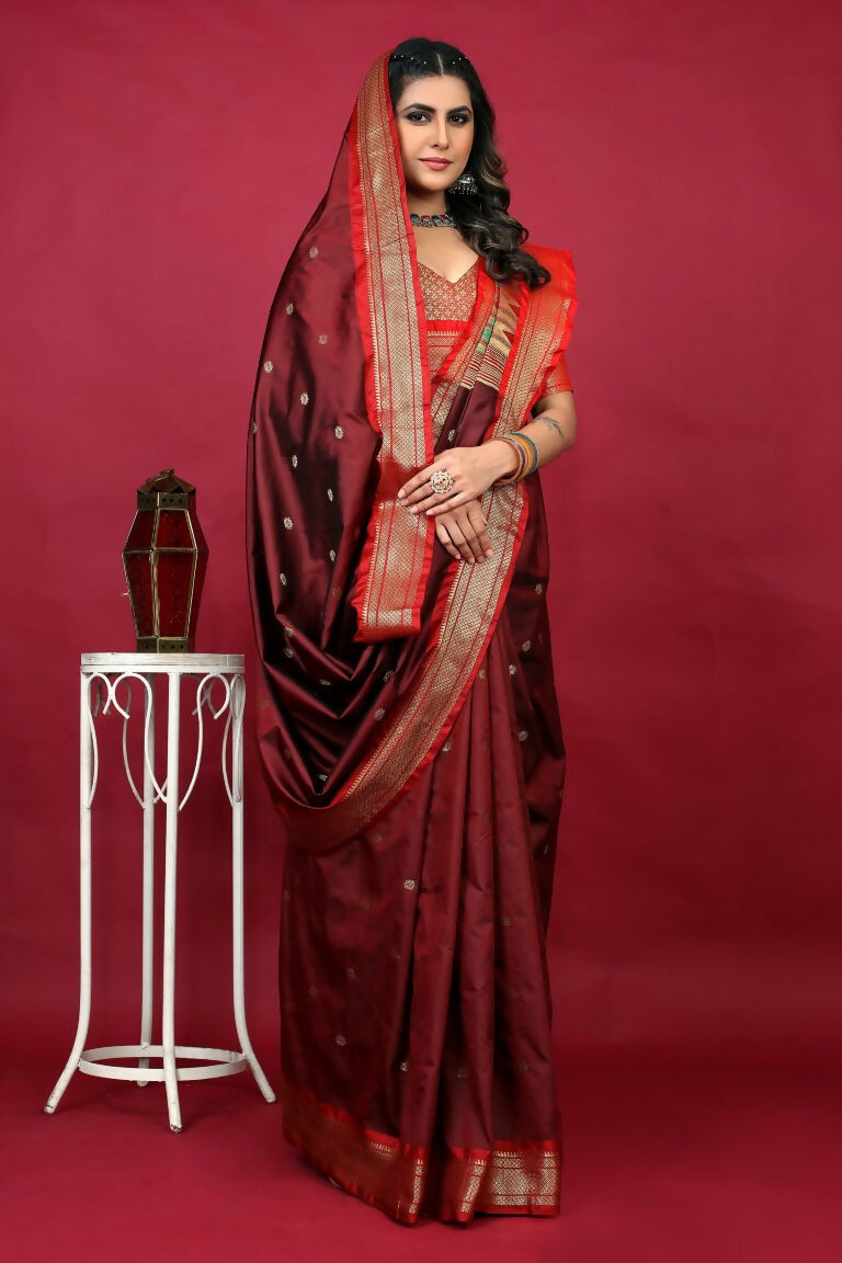 Jyoti Fashion Women's Maroon Paithani Silk Zari Woven Saree with Blouse | Swadesiicart