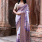 Joban Fashion Shade Of Orchid Crepe Chiffon Pure Handloom Banarasi Silk Saree | Swadesiicart